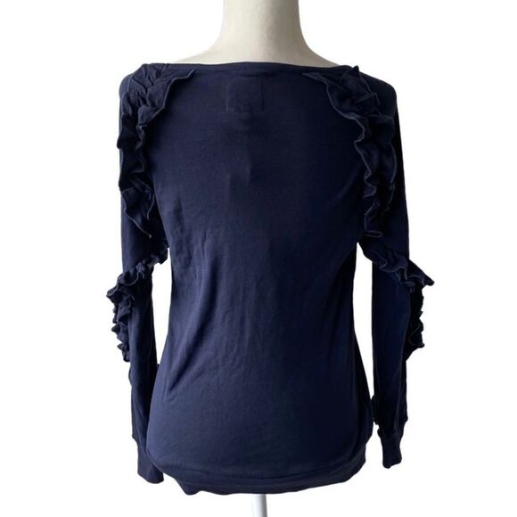 Chaser Womans Long Sleeve Blue Tee Ruffle Sleeve Detail SZ M NWT - Picture 2 of 14